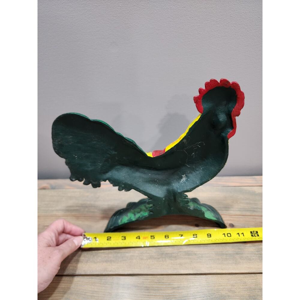 Vintage Cast Iron Rooster Door Stop 11" Hand Painted Heavy - Picture 8 of 10